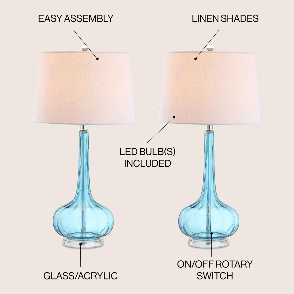Bette Glass Teardrop LED Table Lamp-Set of 2