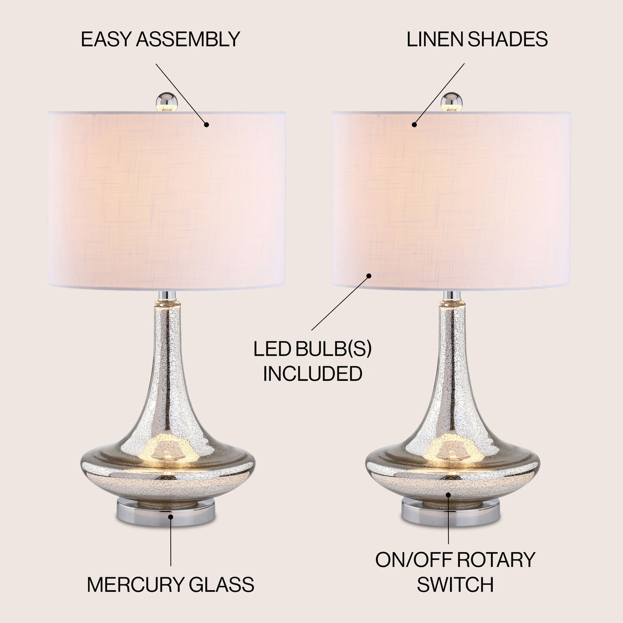 Cecile Glass Teardrop LED Table Lamp-Set of 2