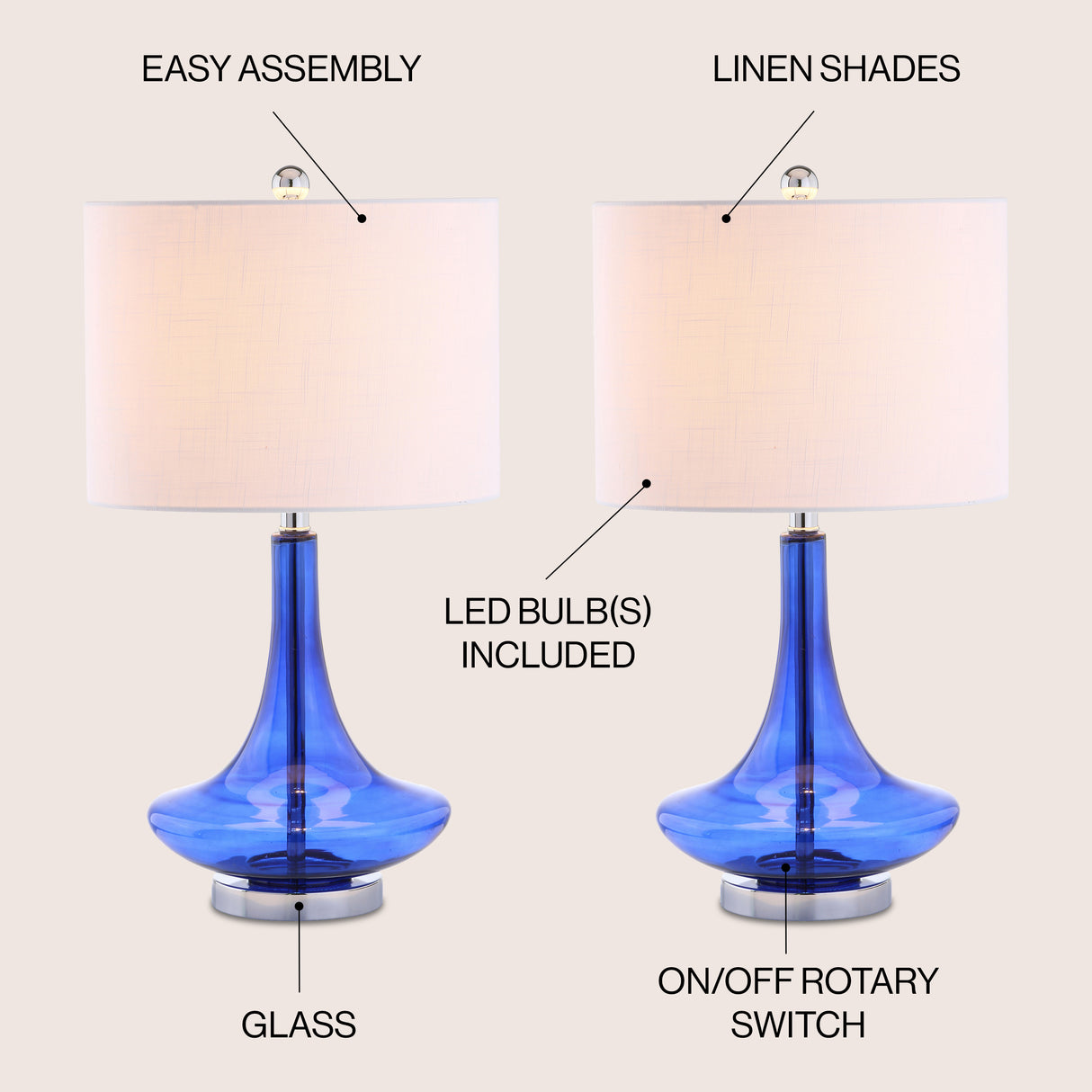 Cecile Glass Teardrop LED Table Lamp-Set of 2
