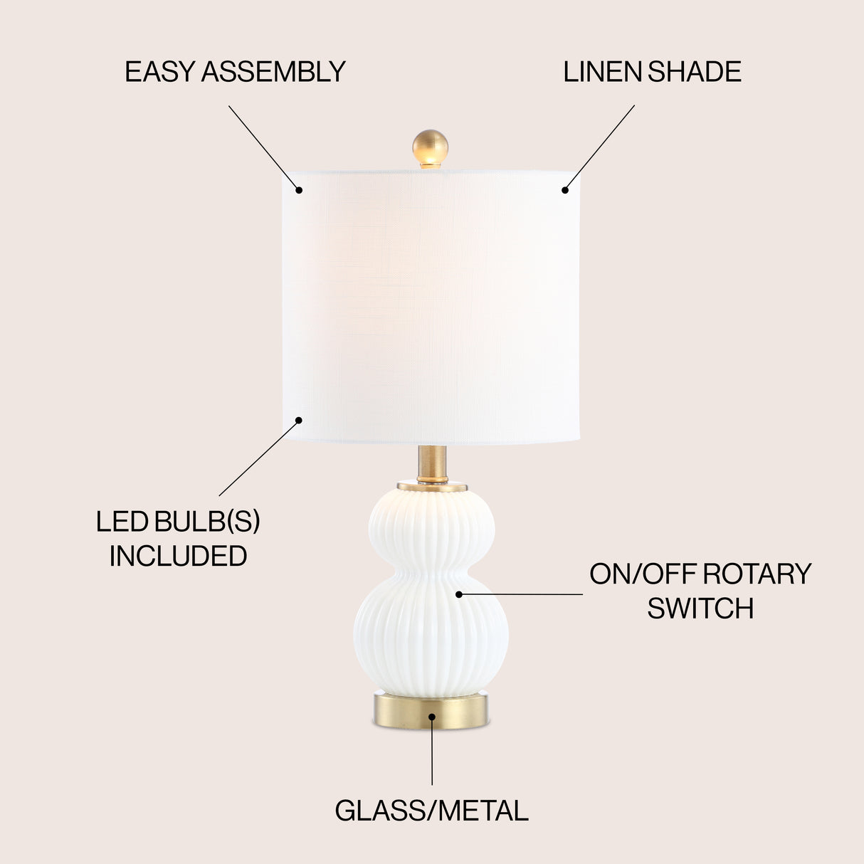 Daphne Ribbed Metal/Glass LED Table Lamp