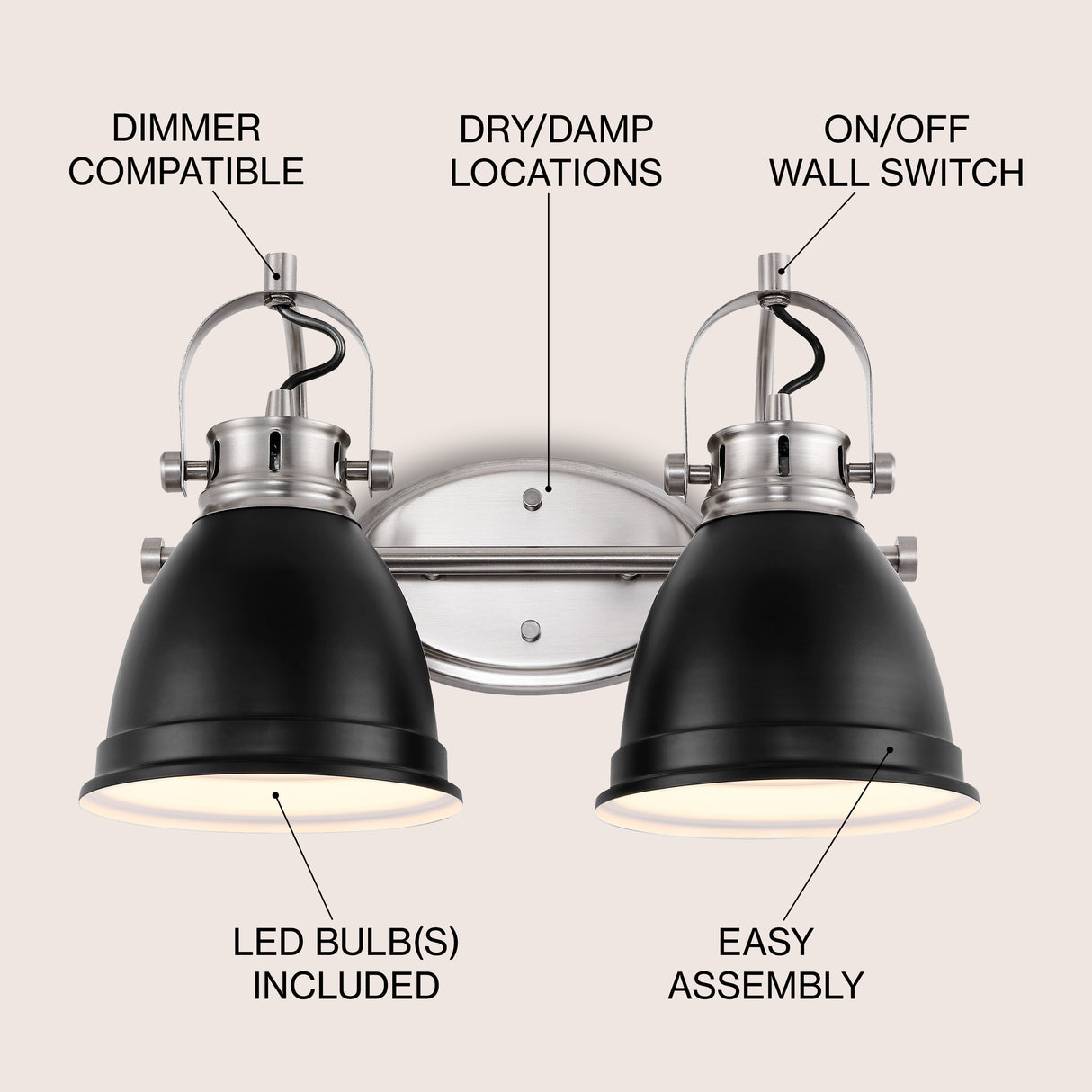Phineas 2-Light Adjustable Farmhouse Bohemian Iron LED Vanity Light