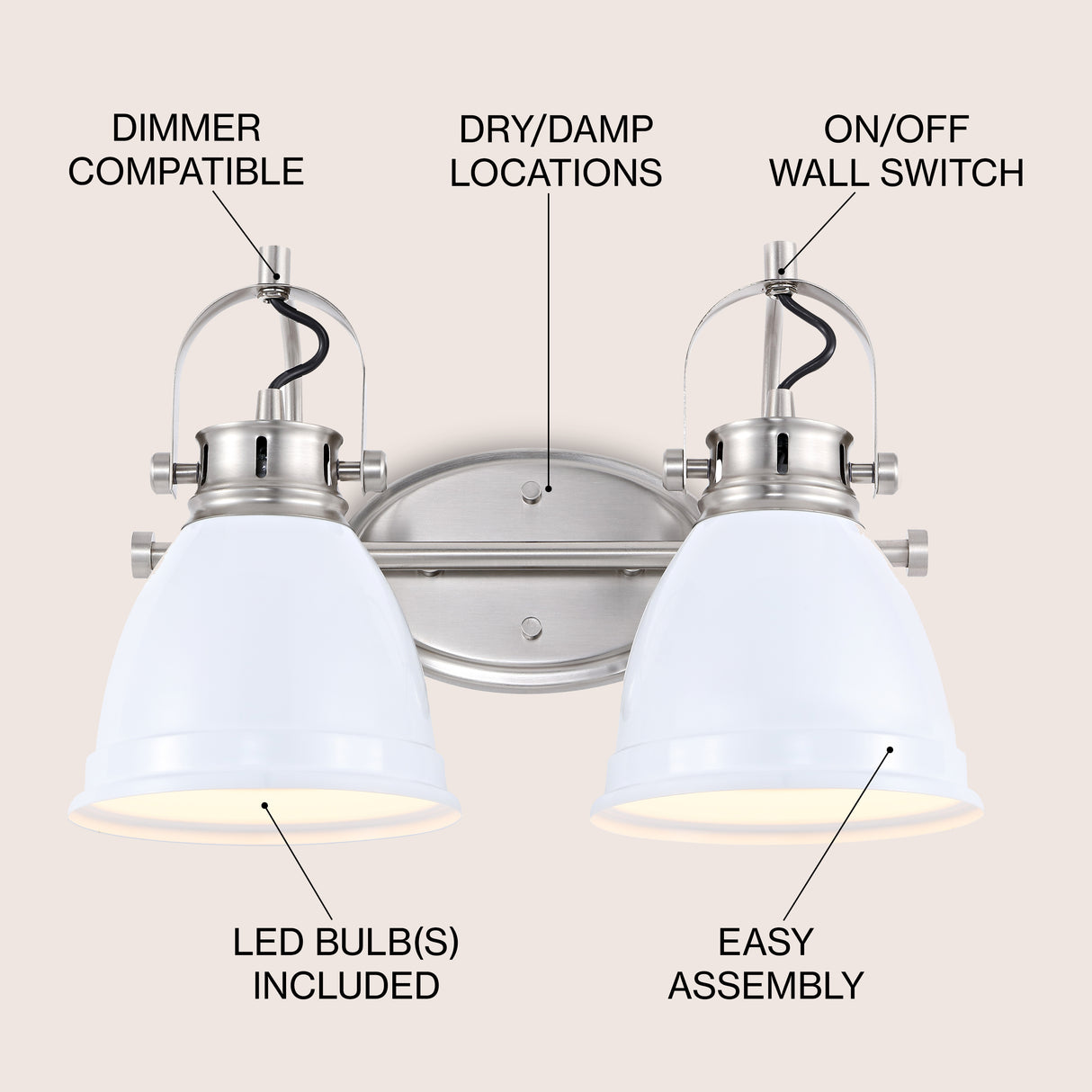Phineas 2-Light Adjustable Farmhouse Bohemian Iron LED Vanity Light