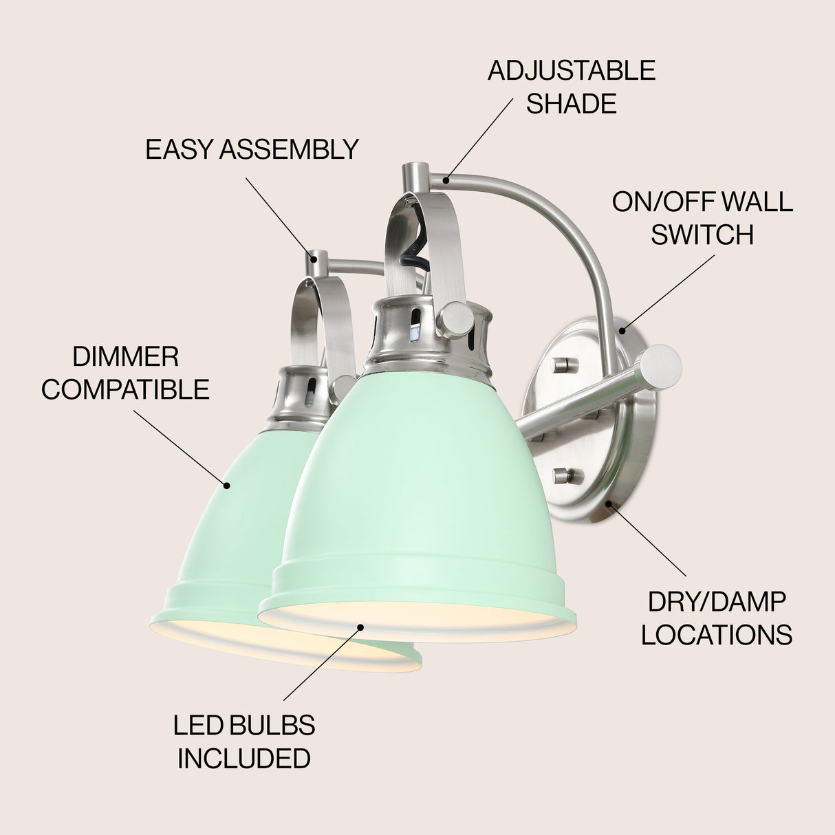 Phineas 2-Light Adjustable Farmhouse Bohemian Iron LED Vanity Light