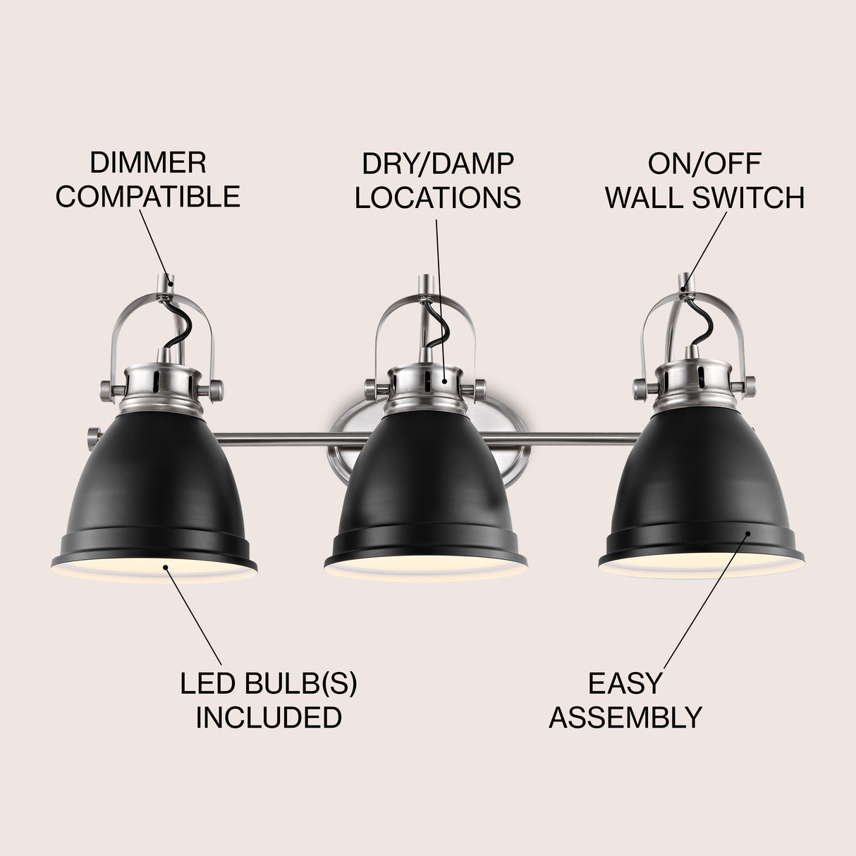 Phineas 3-Light Adjustable Farmhouse Bohemian Iron LED Vanity Light