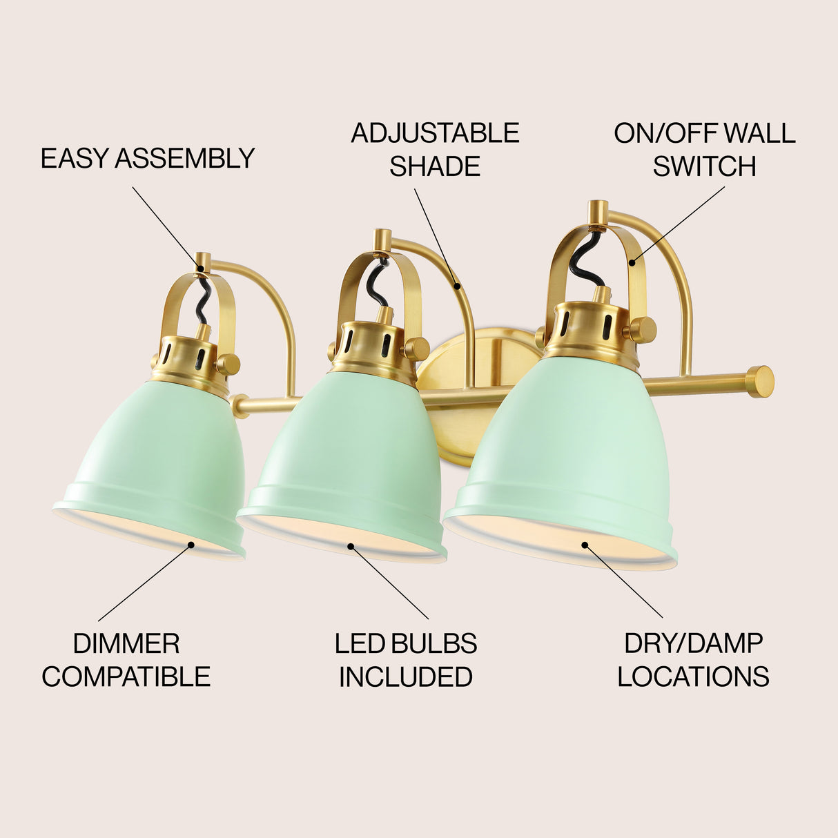 Phineas 3-Light Adjustable Farmhouse Bohemian Iron LED Vanity Light