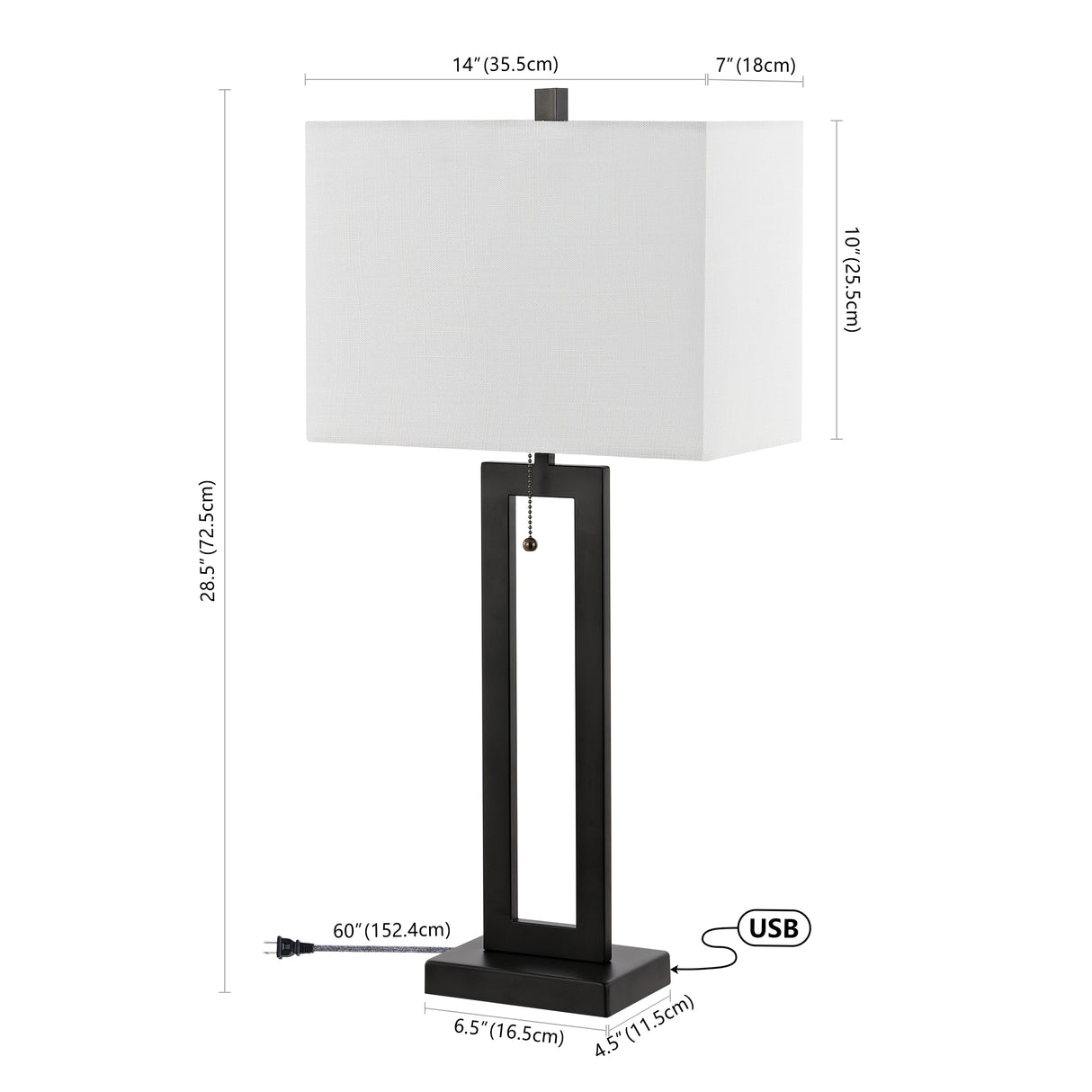 Sabrina Vintage Industrial Iron LED Table Lamp with Pull-Chain and USB Charging Port