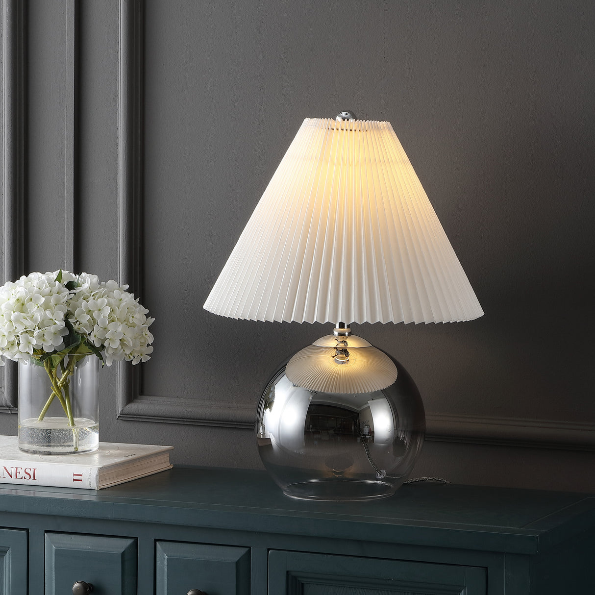 Louisa-Mid-Century-Modern-Round-Glass/Iron-Pleated-Shade-LED-Table-Lamp-Table-Lamps