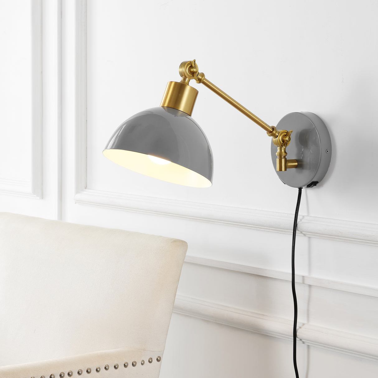 Lisa Swing Arm 1-Light Modern Midcentury Iron USB Charging Port LED Sconce