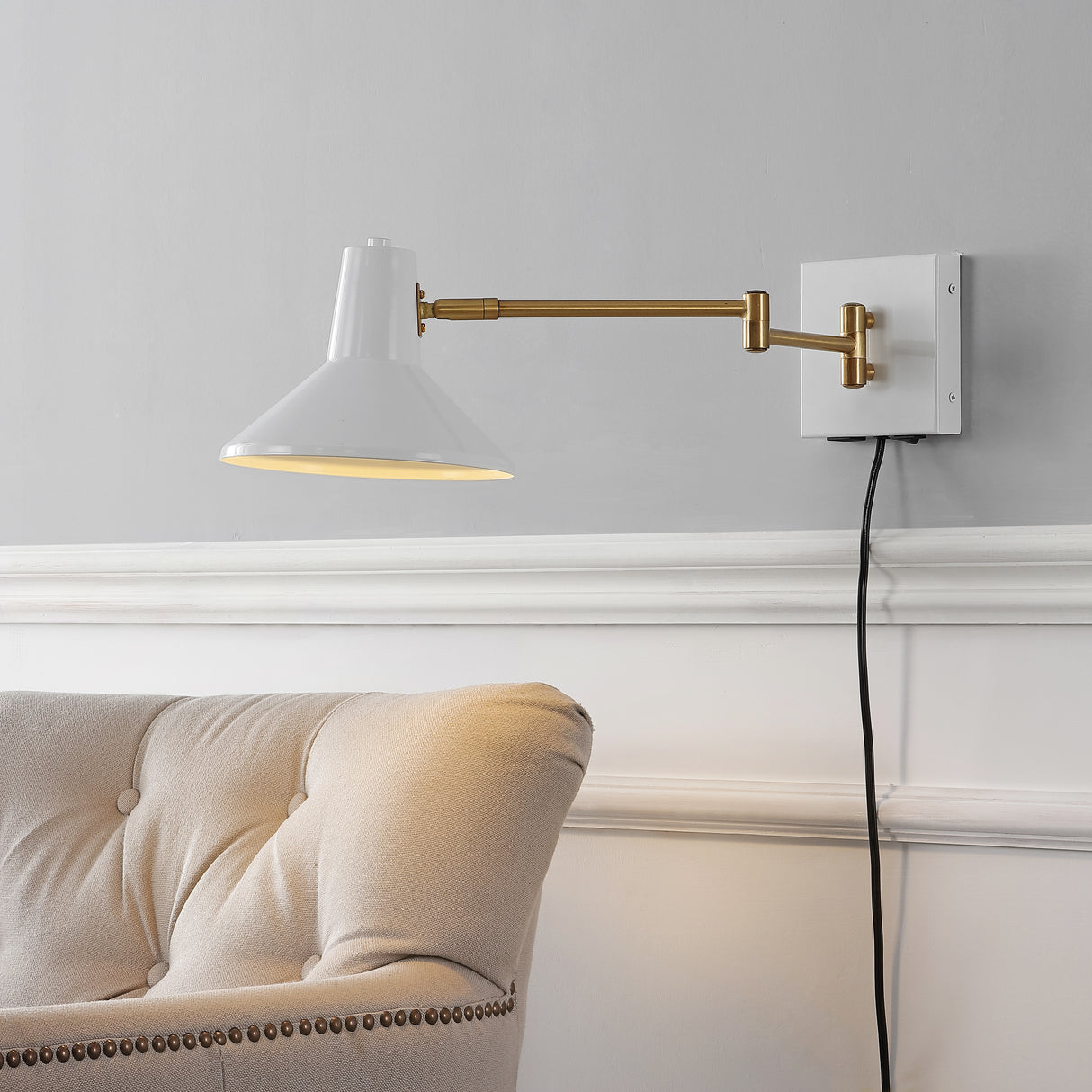 Hygge Swing Arm 1-Light Modern Midcentury Iron USB Charging Port LED Sconce