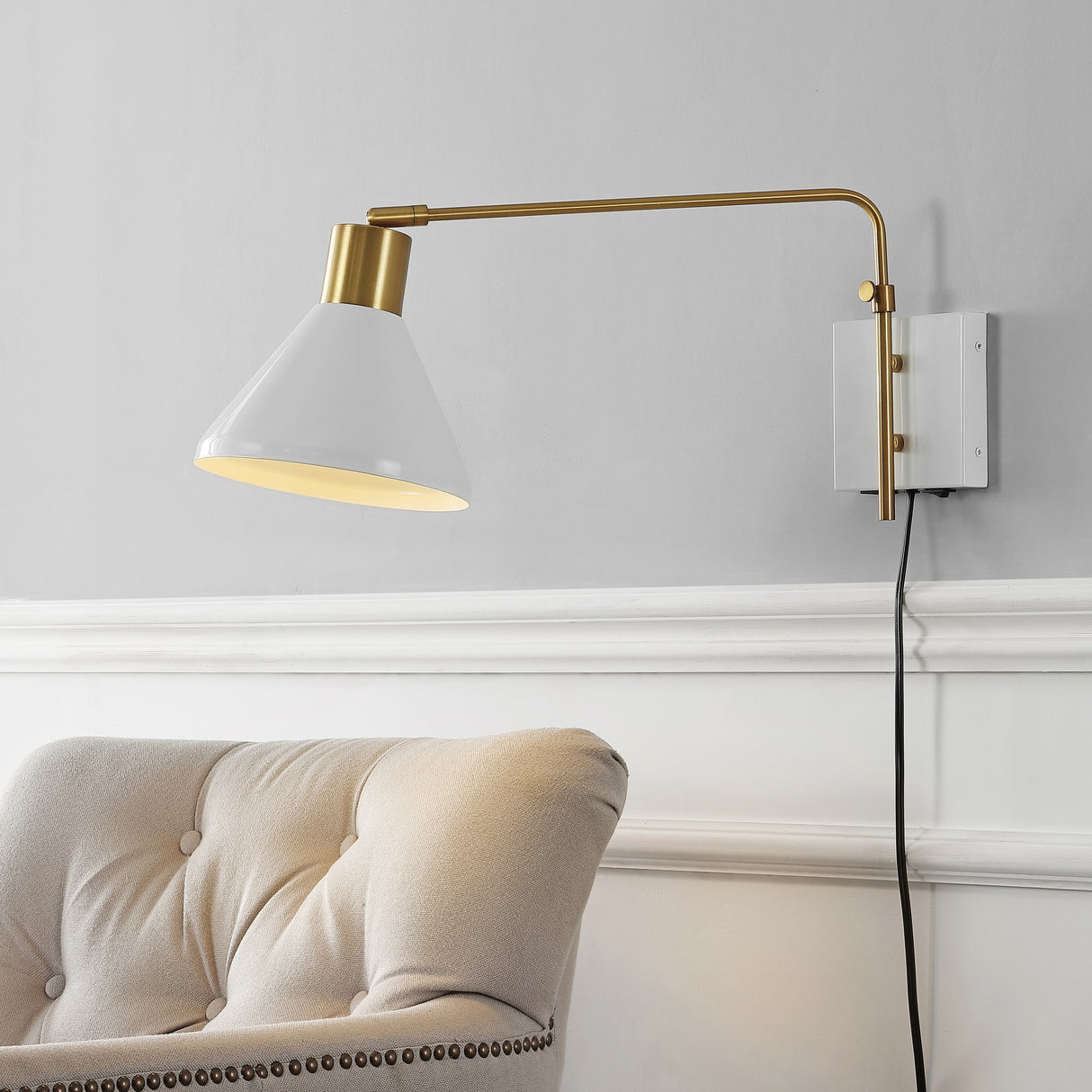 Max Swing Arm 1-Light Modern Midcentury Iron USB Charging Port LED Sconce