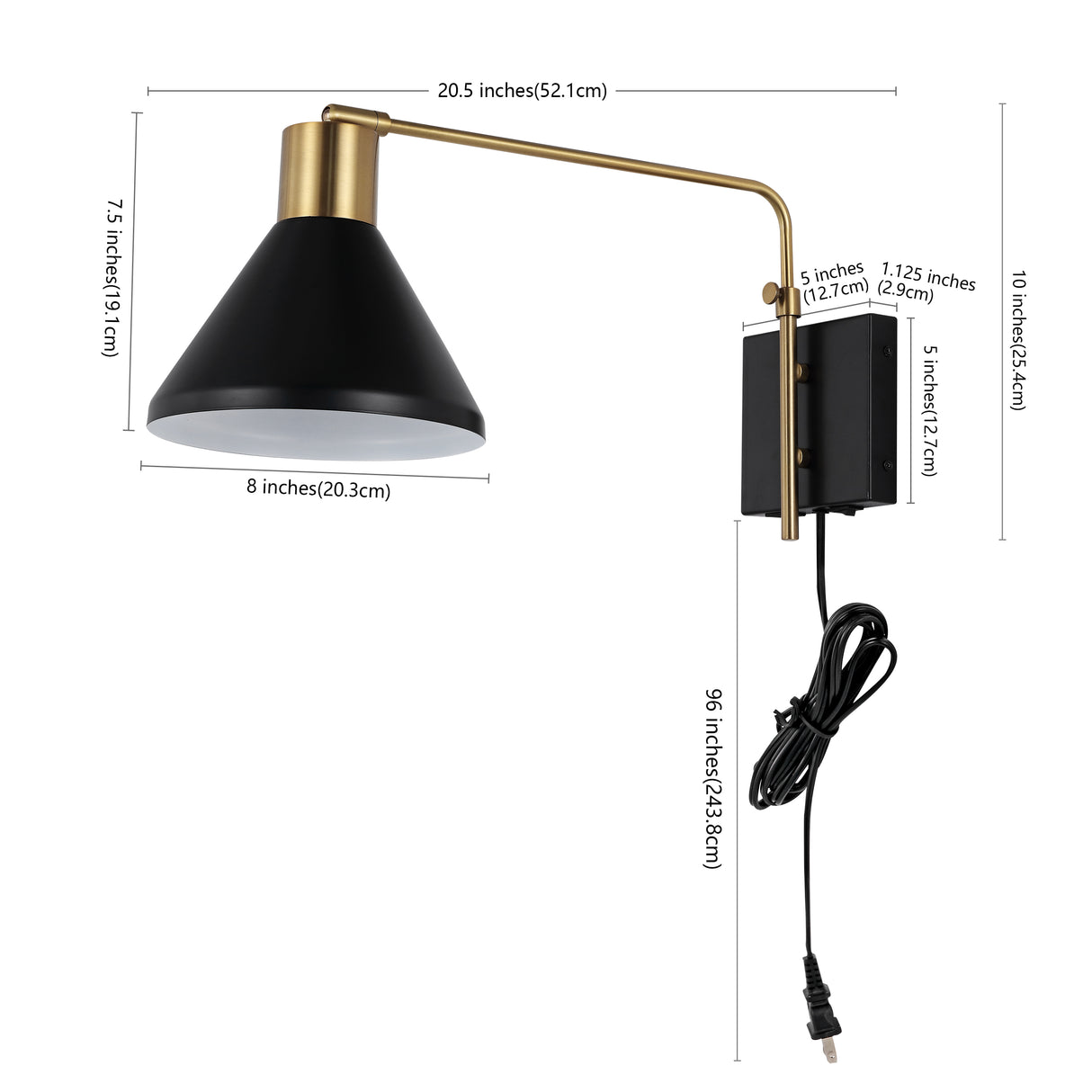 Max Swing Arm 1-Light Modern Midcentury Iron USB Charging Port LED Sconce