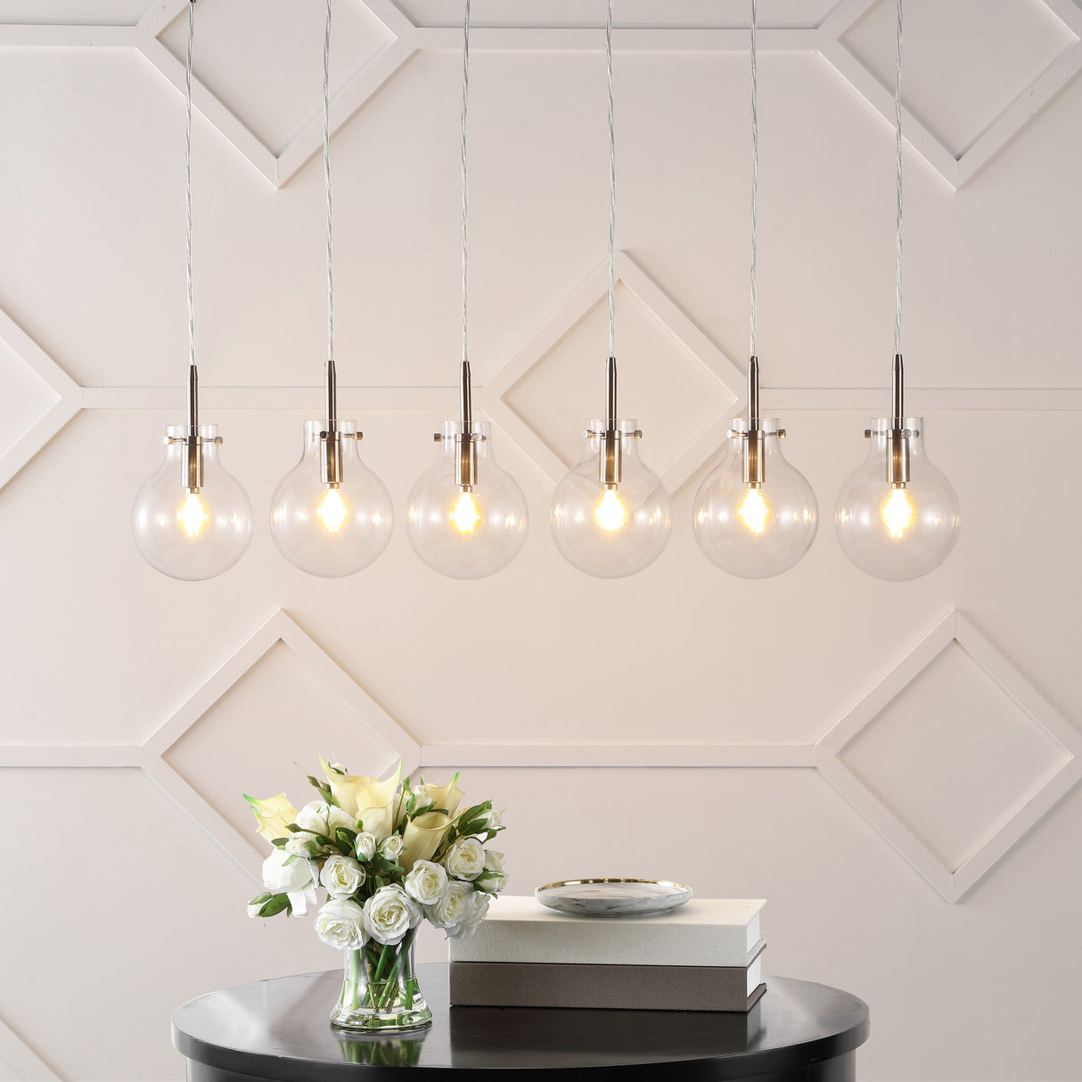 Harlow 6-Light Modern Contemporary Round Glass/Iron LED Linear Pendant