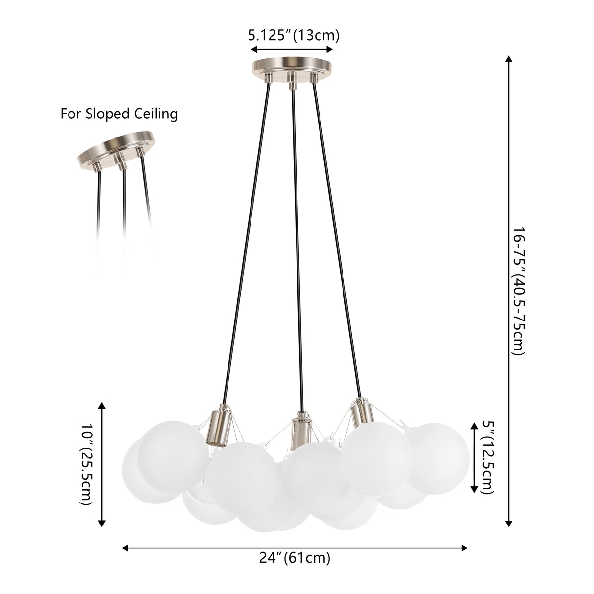 Aubrey 3-Light Mid-Century Glam Frosted Glass Orb LED Chandelier