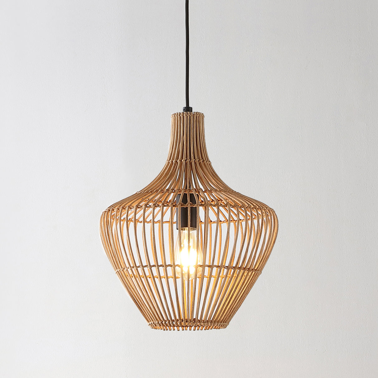 Lucas 1-Light Farmhouse Coastal Rattan 180" Cord Plug-In or Hardwired LED Pendant
