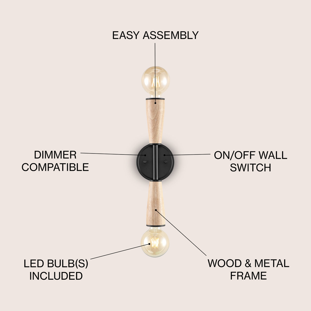 Katia 2-Light Modern Designer Iron/Wood Double Sided Hourglass LED Sconce