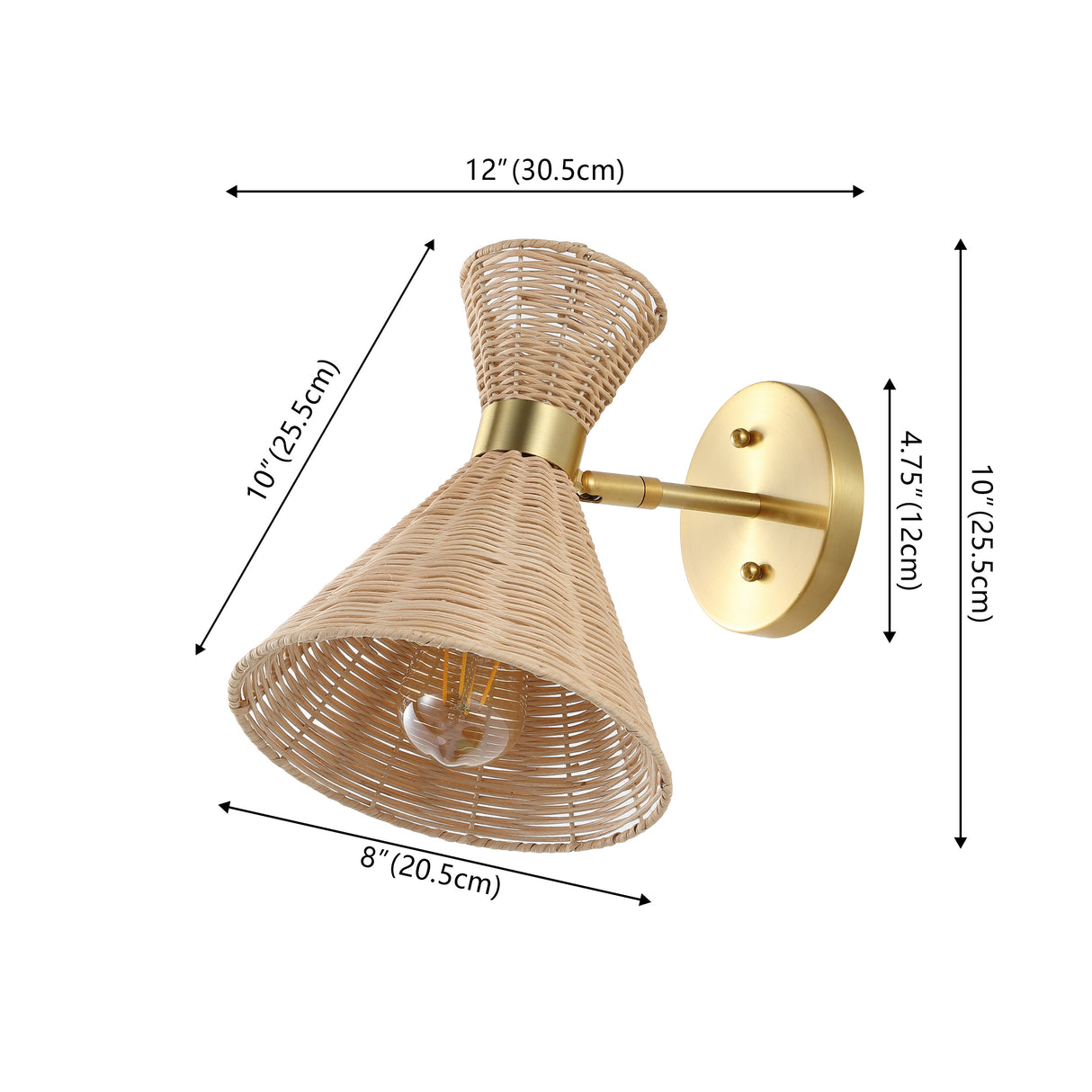 Zoey 1-light mid-century vintage retro rattan/metal led sconce with adjustable shade