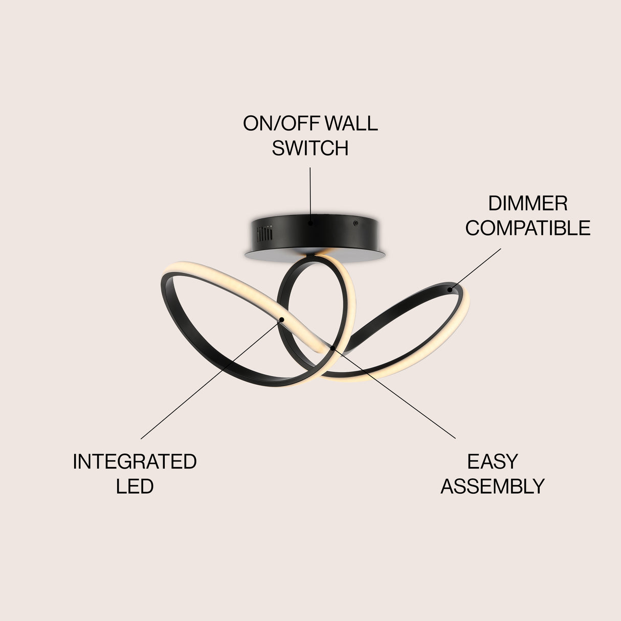 Chantelle 1-Light Modern Minimalist Aluminum Loop Integrated LED Semi Flush Mount