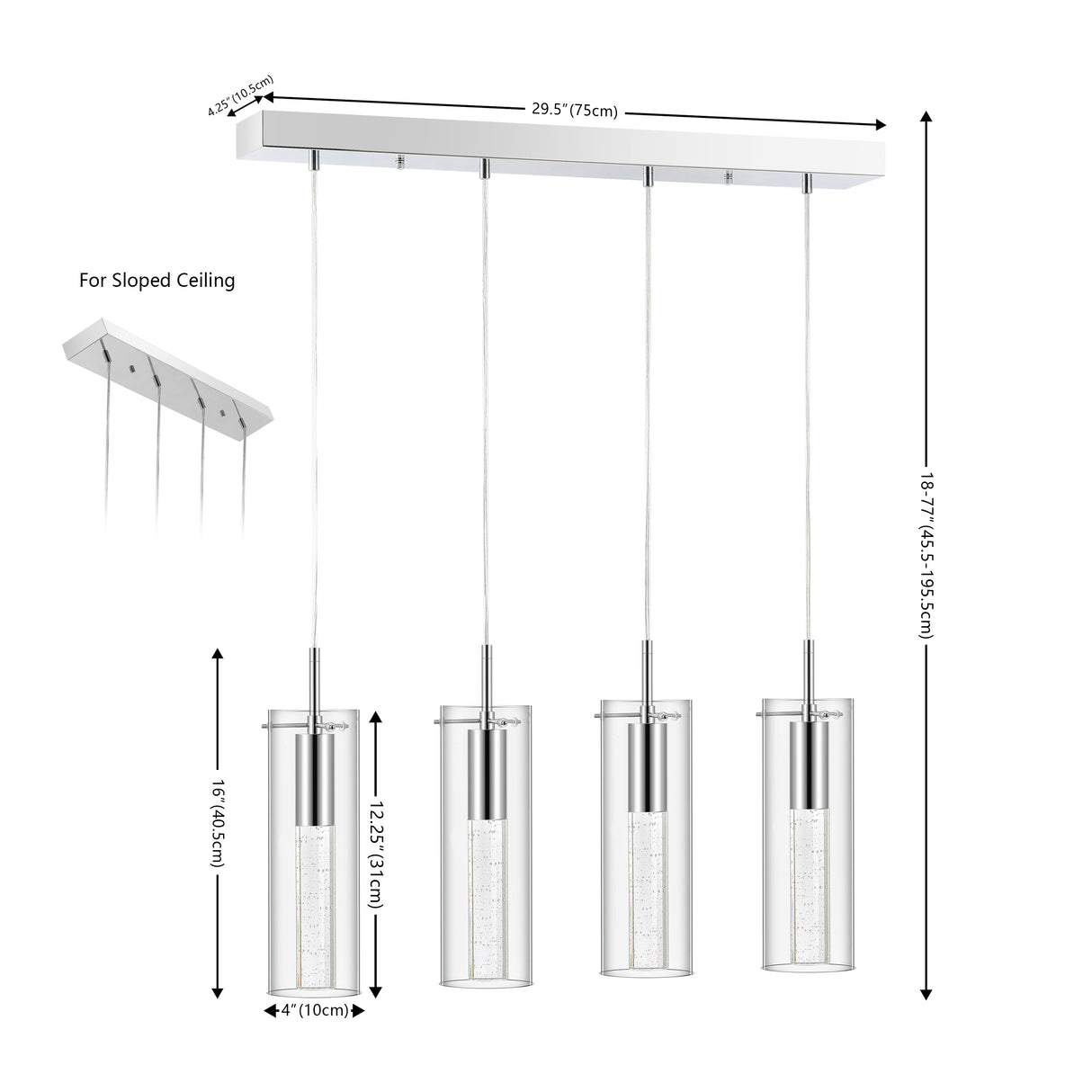 Mium 4-Light Modern Style Iron/Crystal/Glass Integrated LED Linear Pendant