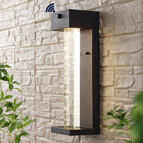 Miranda-1-Light-Modern-Industrial-Iron/Seeded-Glass-with-Dusk-to-Dawn-Sensor-Integrated-LED-Outdoor-Sconce-Wall-Sconces