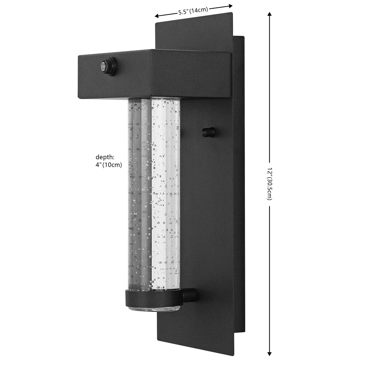 Horizone 1-Light Minimalist Industrial Iron/Seeded Glass with Dusk-to-Dawn Sensor Integrated LED Outdoor Sconce