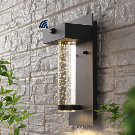 Horizone-1-Light-Minimalist-Industrial-Iron/Seeded-Glass-with-Dusk-to-Dawn-Sensor-Integrated-LED-Outdoor-Sconce-Wall-Sconces