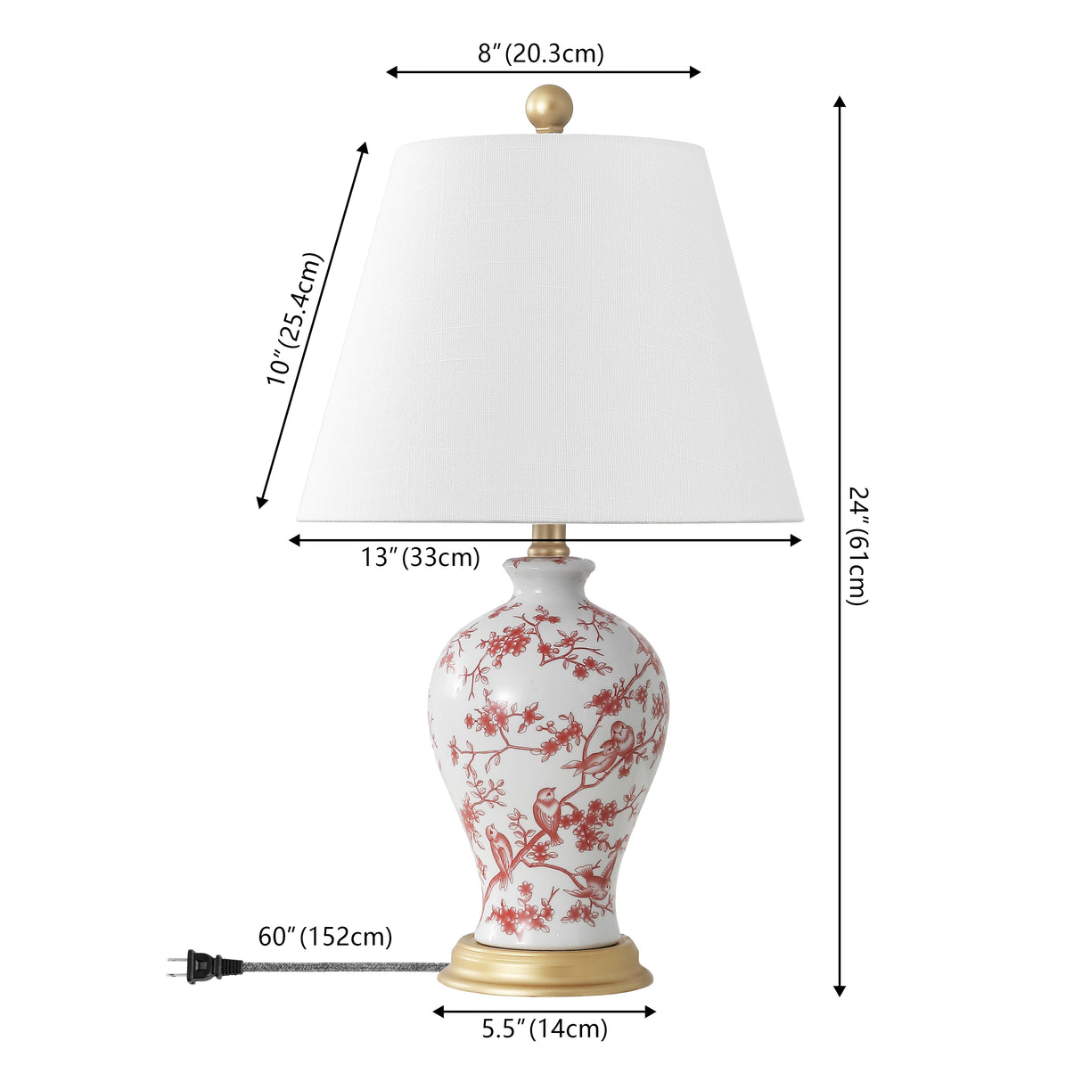 Grace French Country Cottage Ceramic/Iron Floral Urn LED Table Lamp