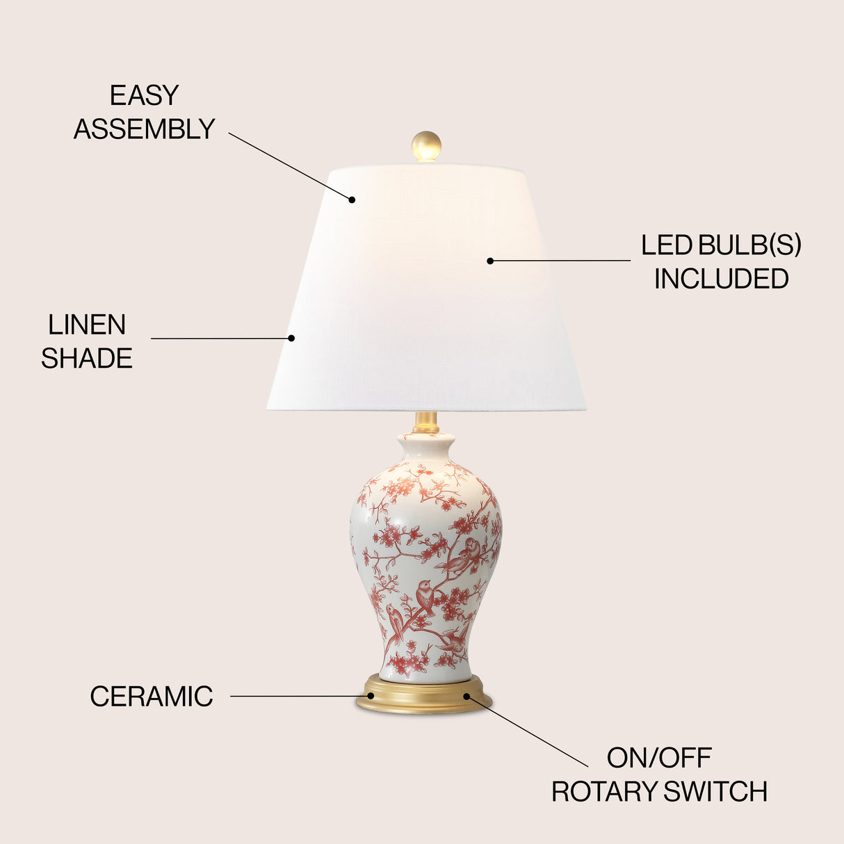 Grace French Country Cottage Ceramic/Iron Floral Urn LED Table Lamp