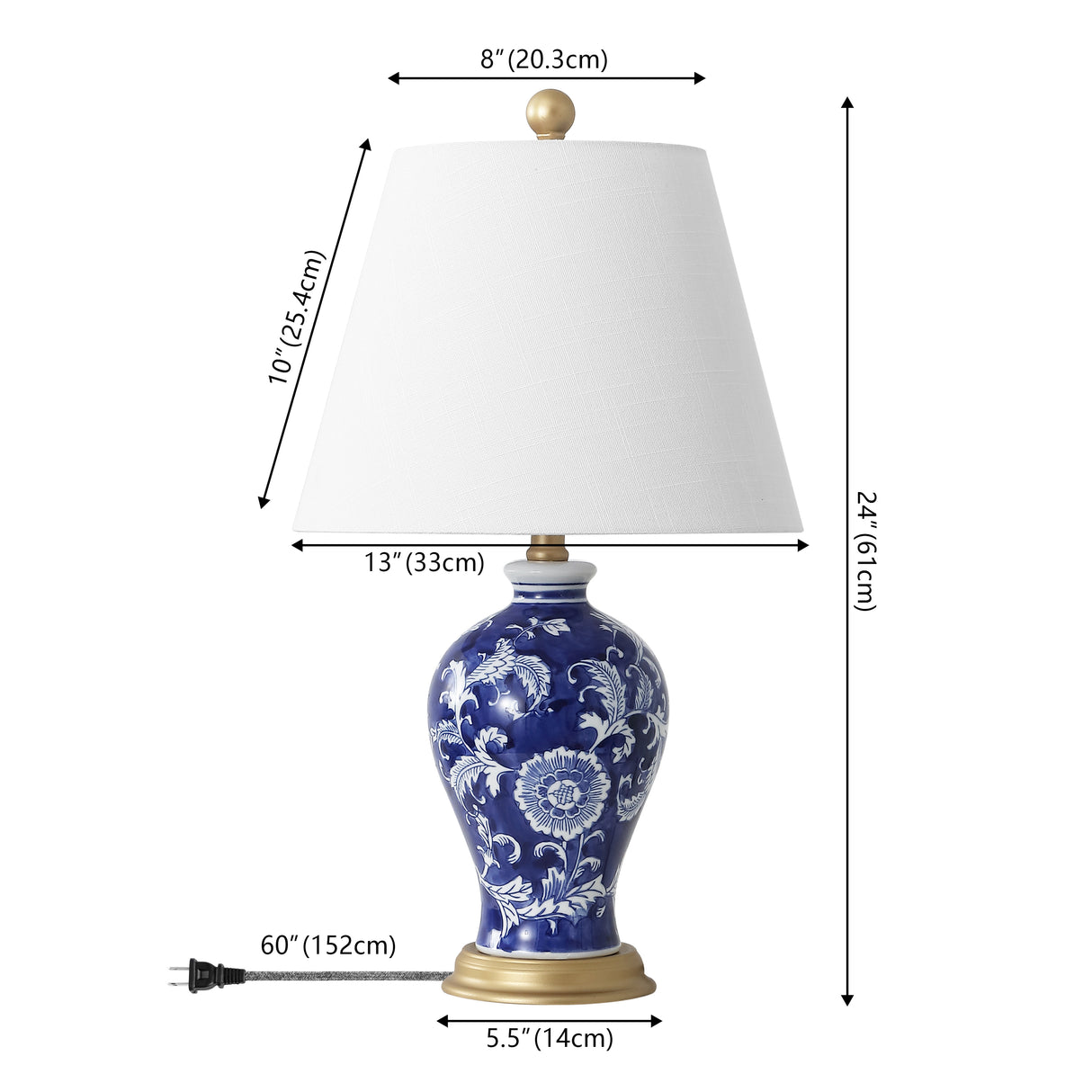 Grace French Country Cottage Ceramic/Iron Floral Urn LED Table Lamp