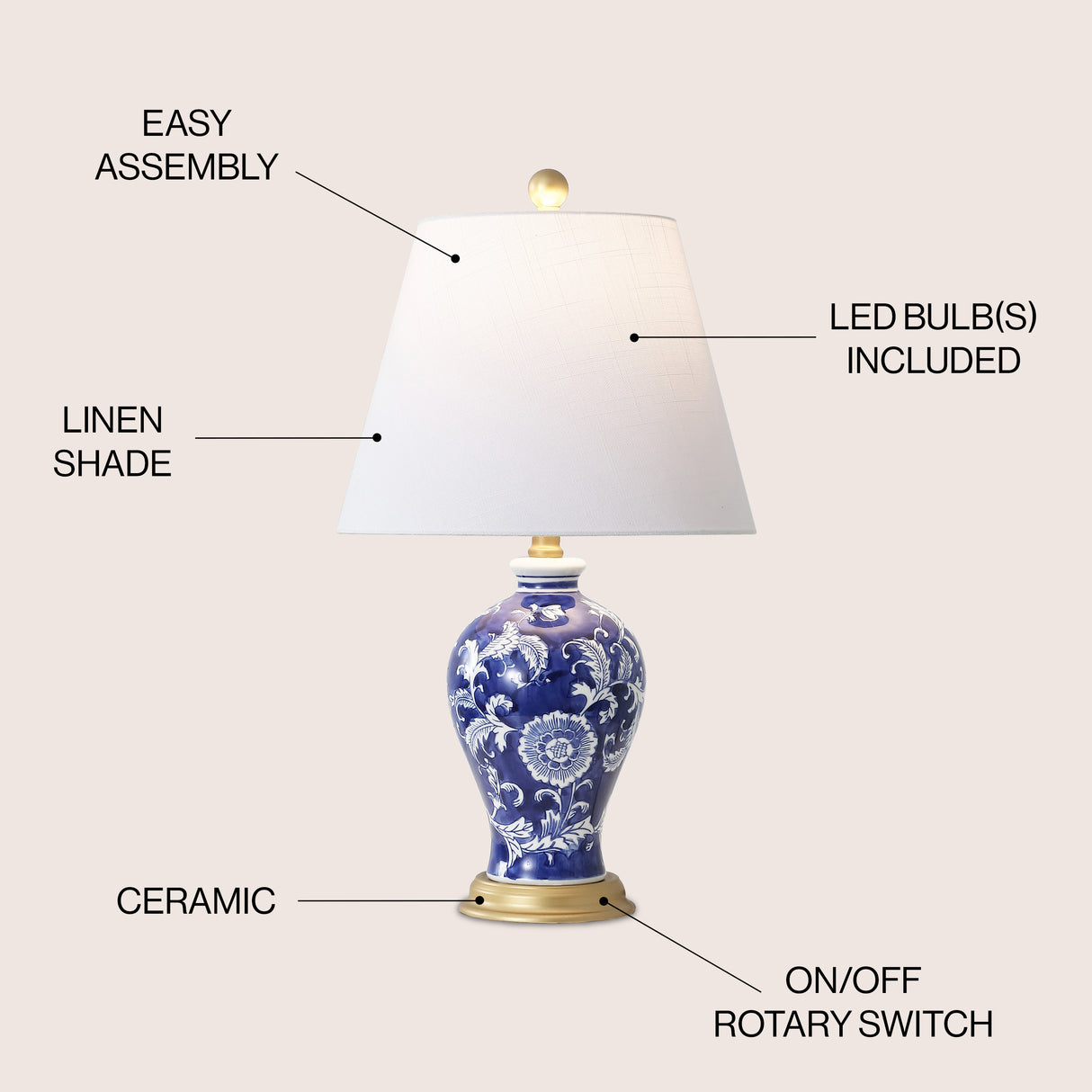 Grace French Country Cottage Ceramic/Iron Floral Urn LED Table Lamp
