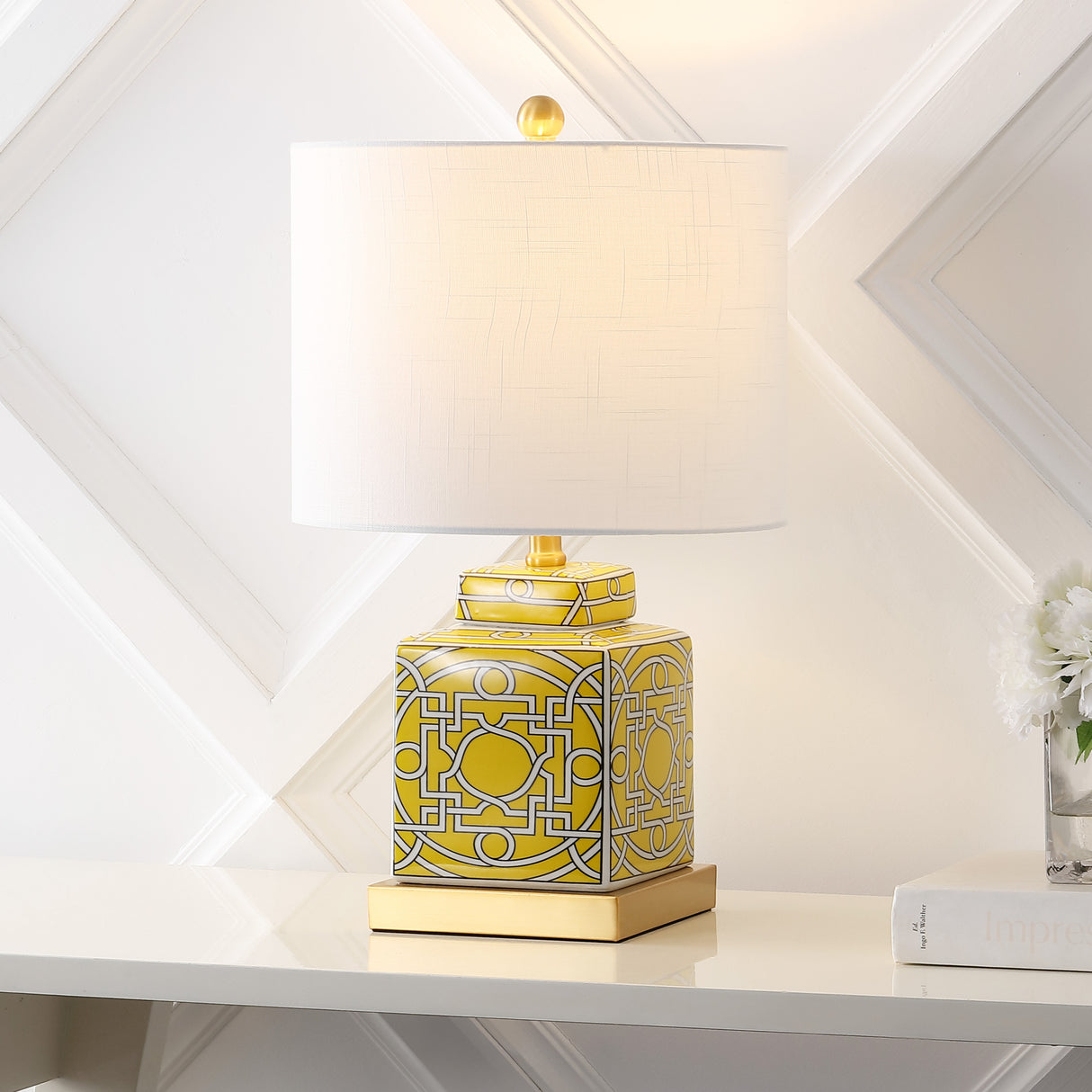 Catherine-Modern-Transitional-Ceramic/Metal-Square-Ginger-Jar-LED-Table-Lamp-Table-Lamps
