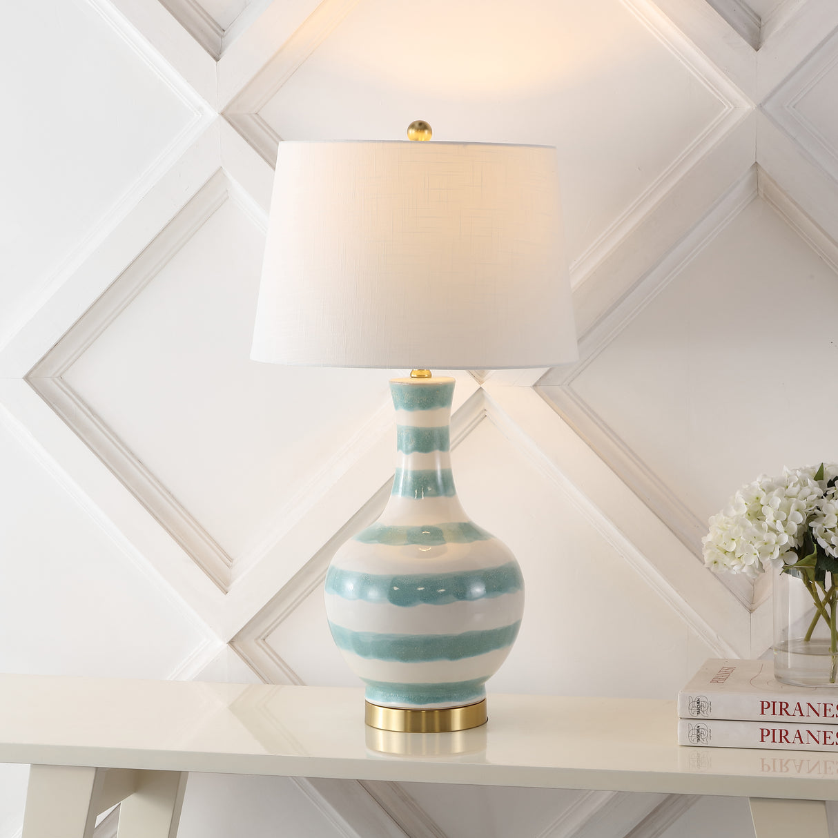 Tucker Striped Ceramic/Metal LED Table Lamp
