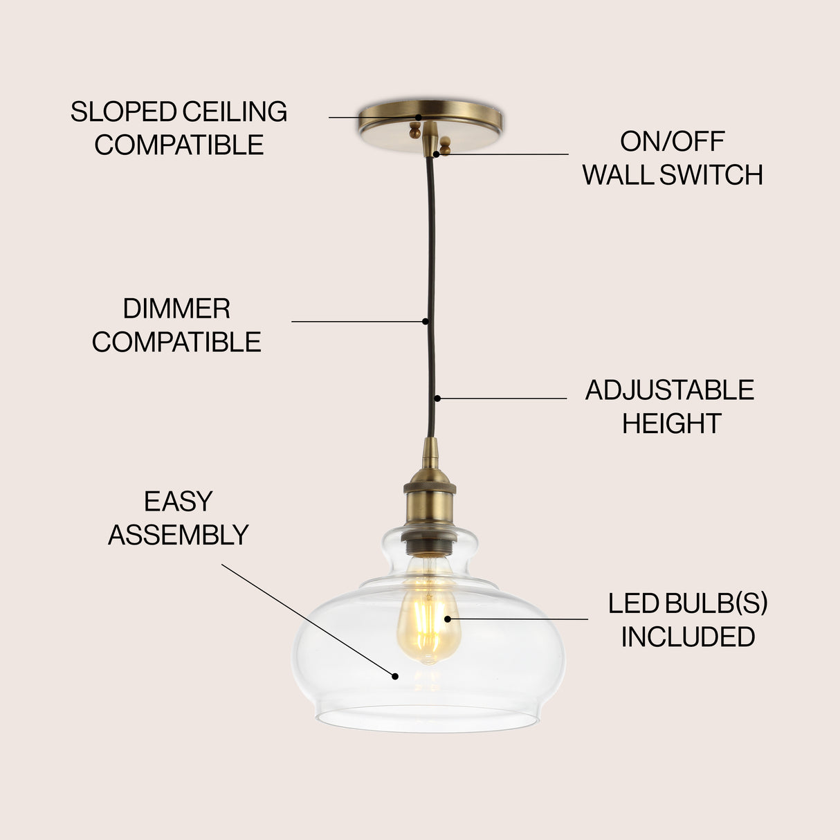 Wyatt Adjustable Drop Pharmacy Metal/Glass LED Pendant