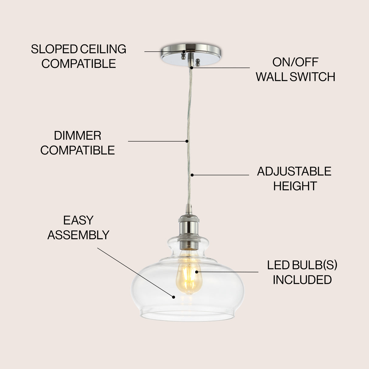 Wyatt Pharmacy Metal/Glass LED Pendant
