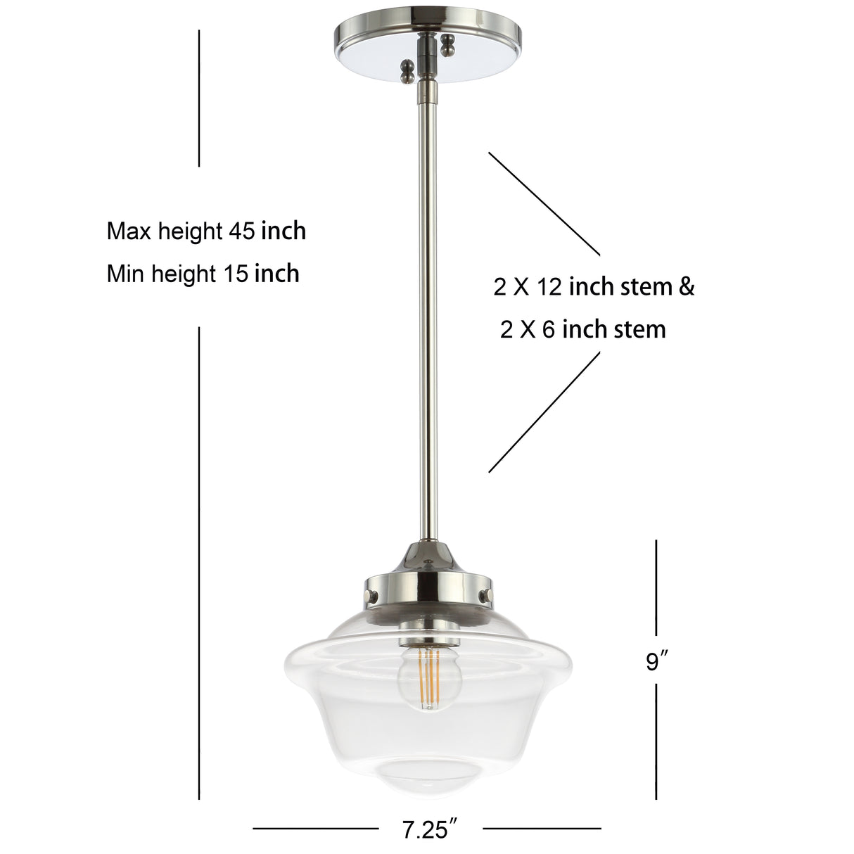 Kurtz Adjustable Drop Metal/Glass LED Pendant