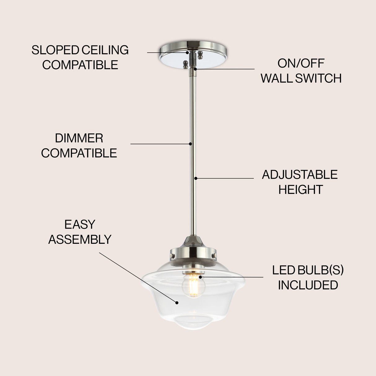 Kurtz Adjustable Drop Metal/Glass LED Pendant