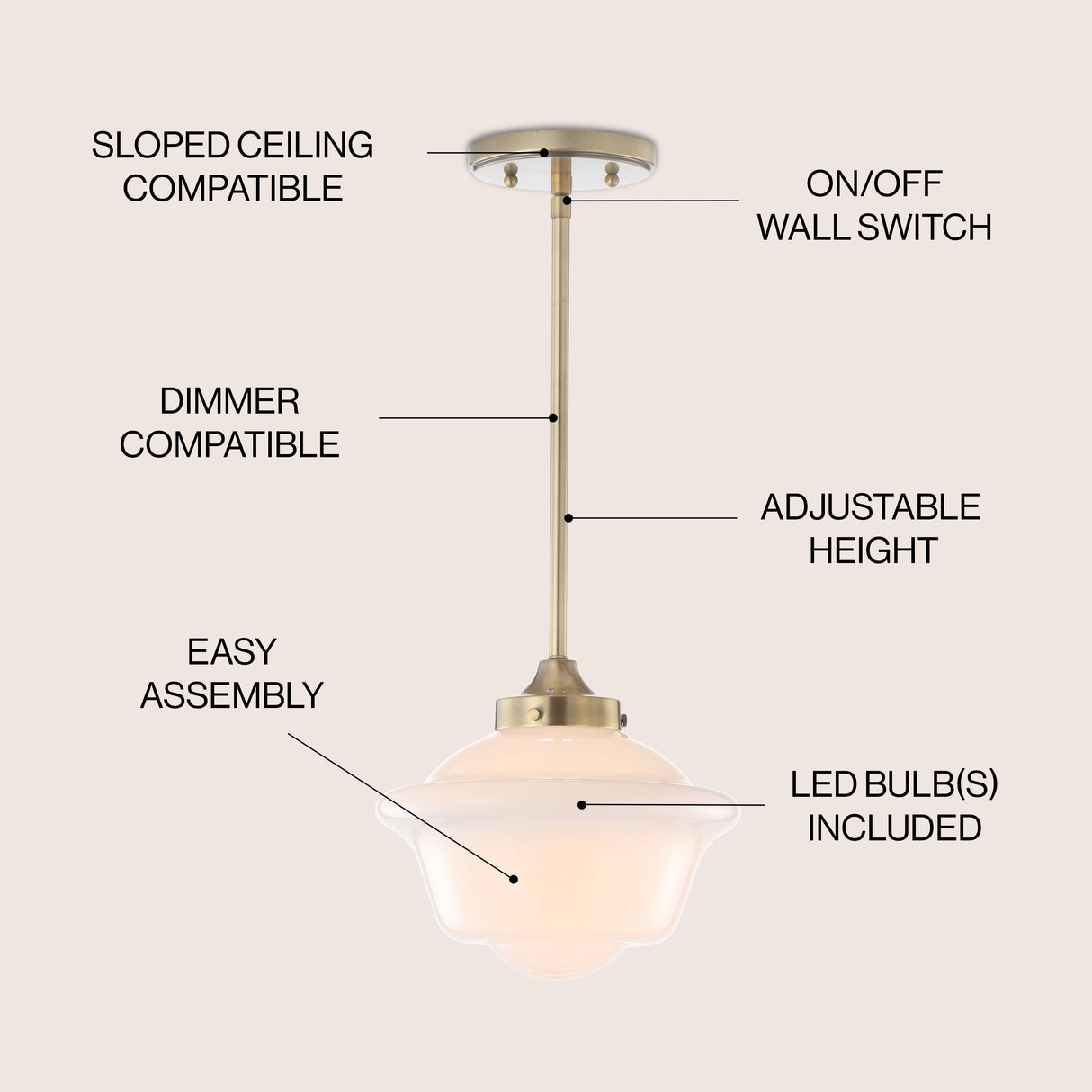 Kurtz Adjustable Drop Metal/Glass LED Pendant
