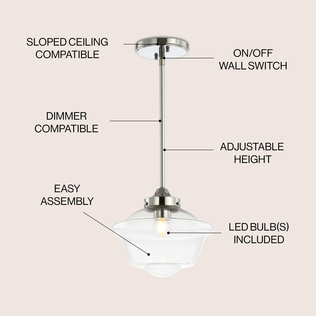 Kurtz Adjustable Drop Metal/Glass LED Pendant