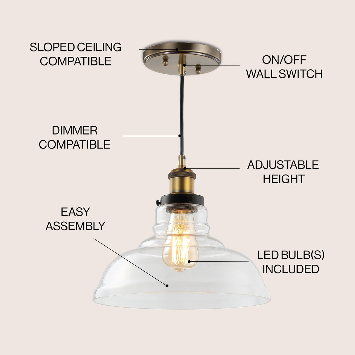 Litchfield Farmhouse Metal/Glass LED Pendant