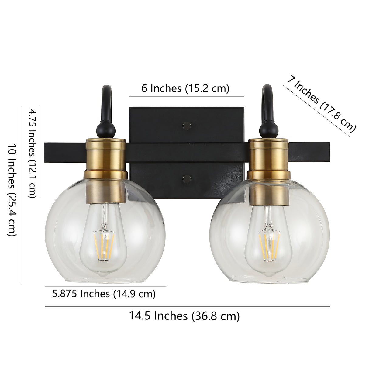 Marais 2-Light Iron/Glass Rustic Vintage LED Vanity Light