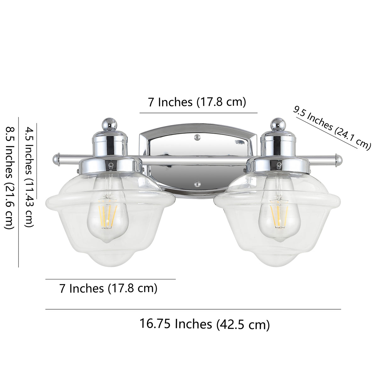 Orleans 2-Light Iron/Glass schoolhouse LED Vanity Light