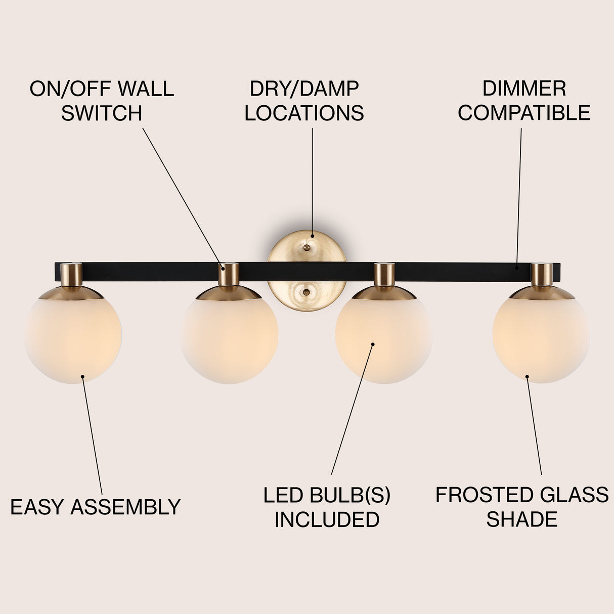 Modernist 4-Light Metal/Frosted Glass Modern Contemporary LED Vanity