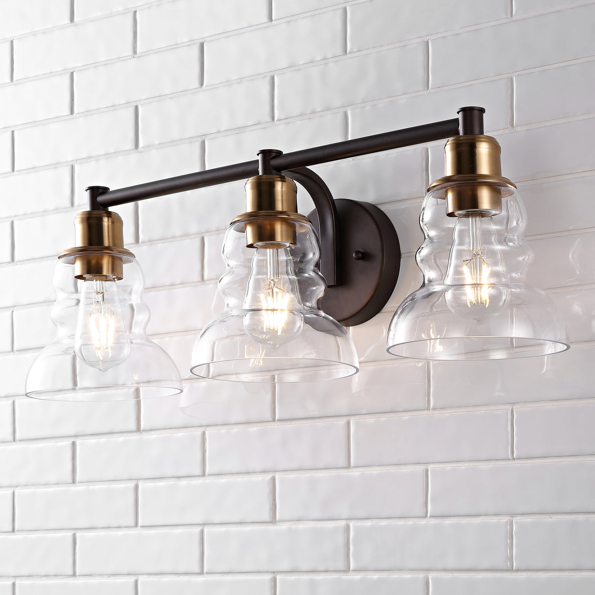 Manhattan-3-Light-Metal/Glass-Industrial-Rustic-LED-Vanity-Bathroom-Vanity-Lights