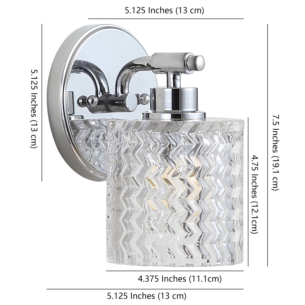 Spaulding 1-Light Iron/Chevron Pattern Glass Farmhouse Cottage LED Vanity Light