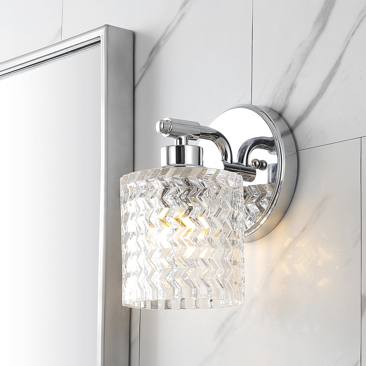 Spaulding-1-Light-Iron/Chevron-Pattern-Glass-Farmhouse-Cottage-LED-Vanity-Light-Vanity-Lights