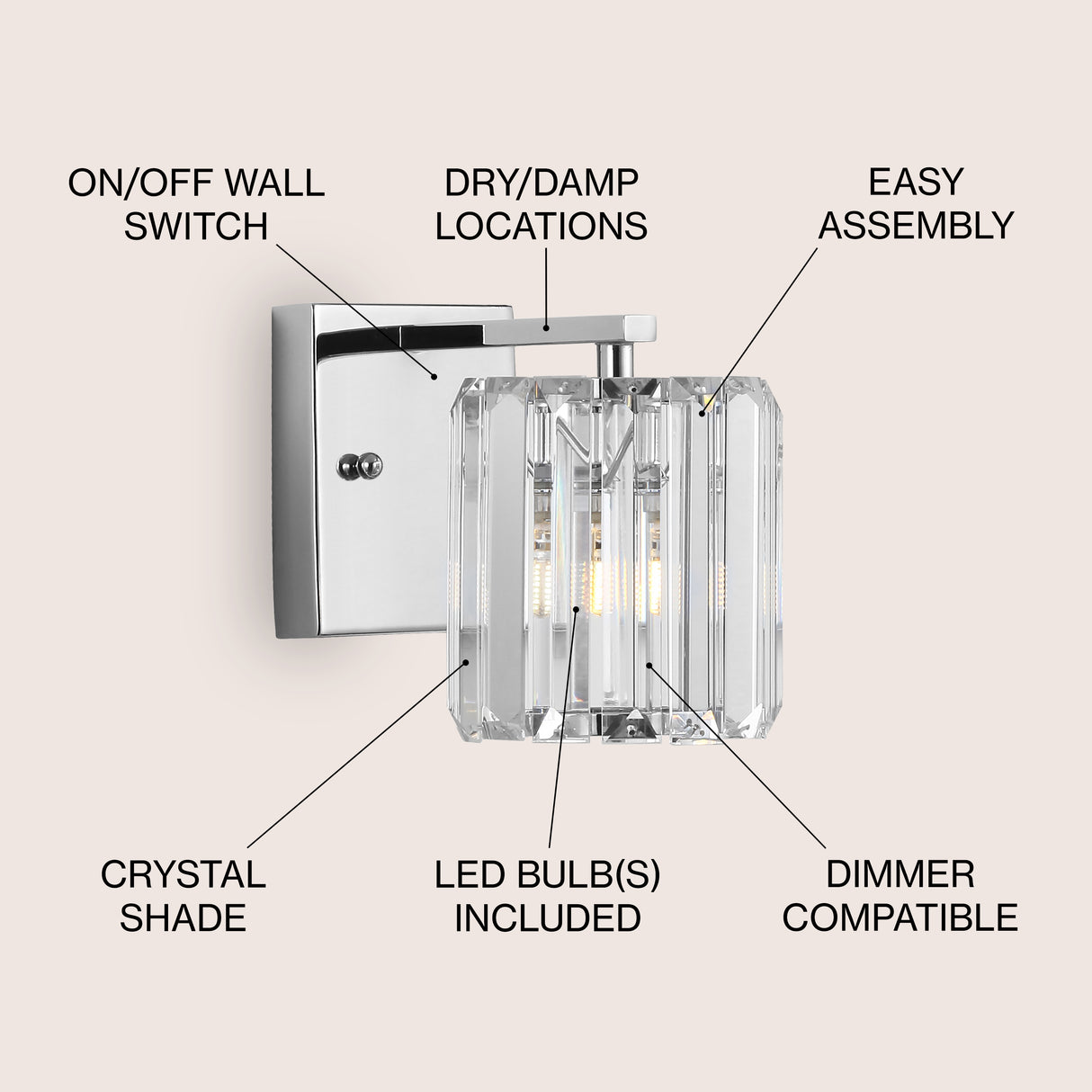 Coco 1-Light Metal/Glass Classic Glam LED Vanity Light