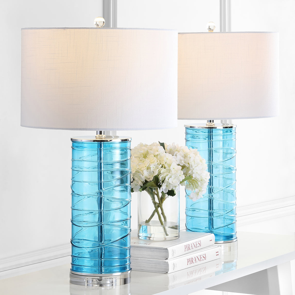 Cole Modern Fused Glass Cylinder LED Table Lamp-Set of 2