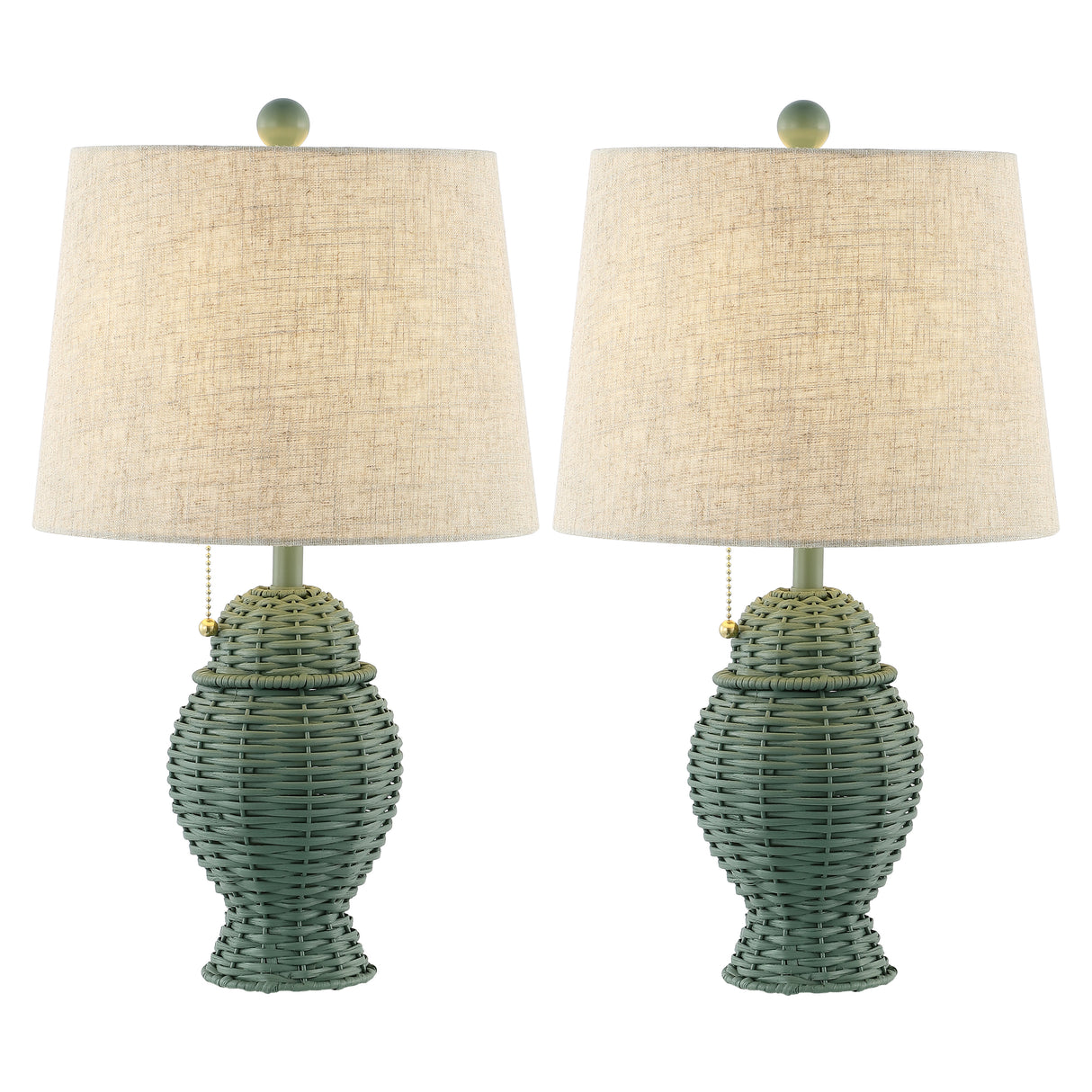 Margie Pair of Wicker Ginger-Jar Table Lamps