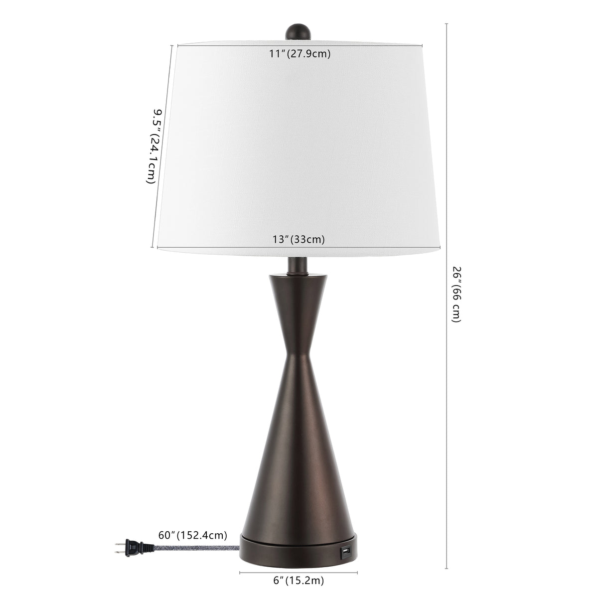 Colton French Country Farmhouse Iron LED Table Lamp with USB Charging Port-Set of 2