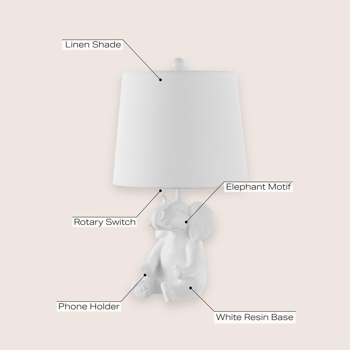 Kairi Modern Shabby Chic Resin/Iron Happy Elephant LED Kids' Table Lamp with Phone Stand