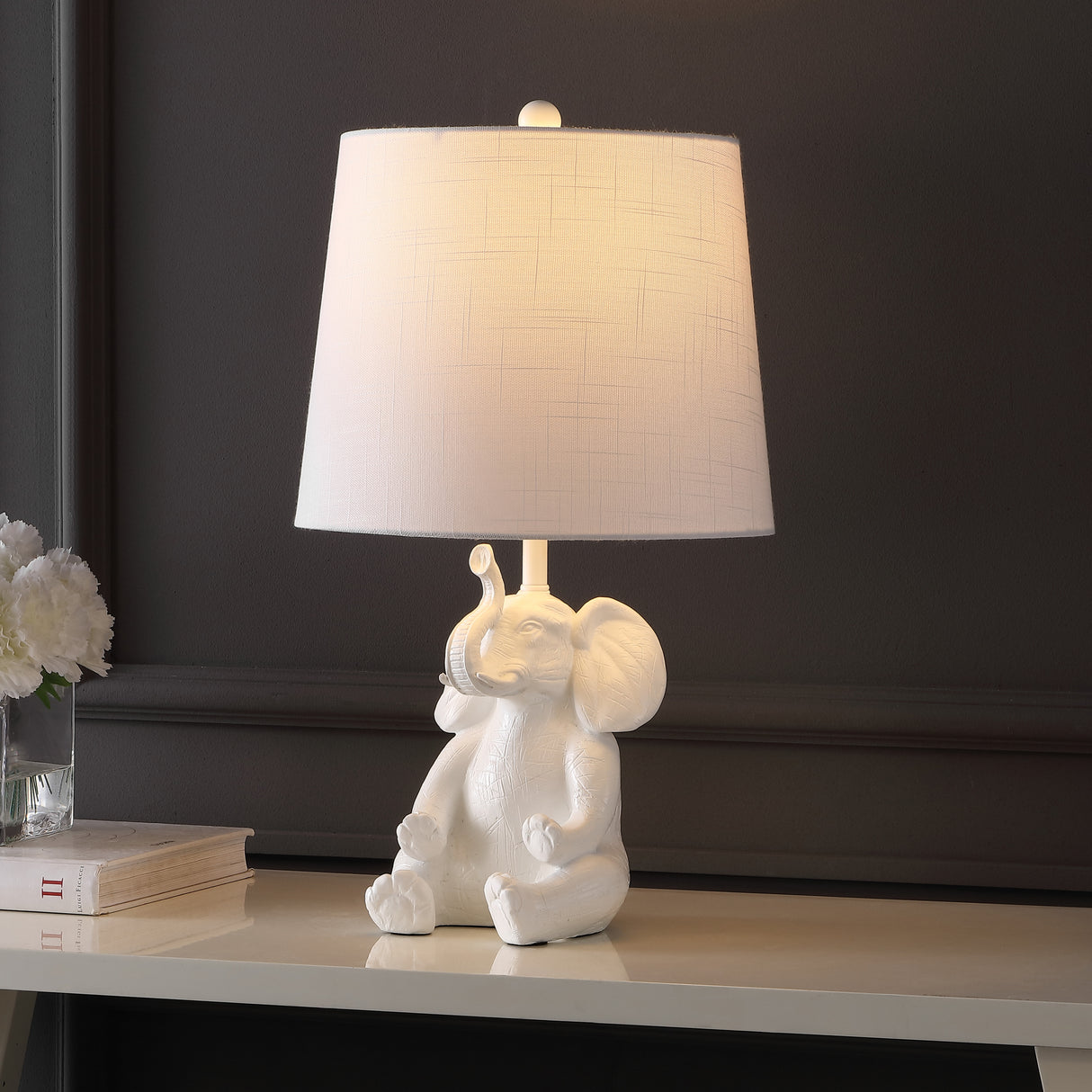 Kairi-Modern-Shabby-Chic-Resin/Iron-Happy-Elephant-LED-Kids'-Table-Lamp-with-Phone-Stand-Table-Lamps